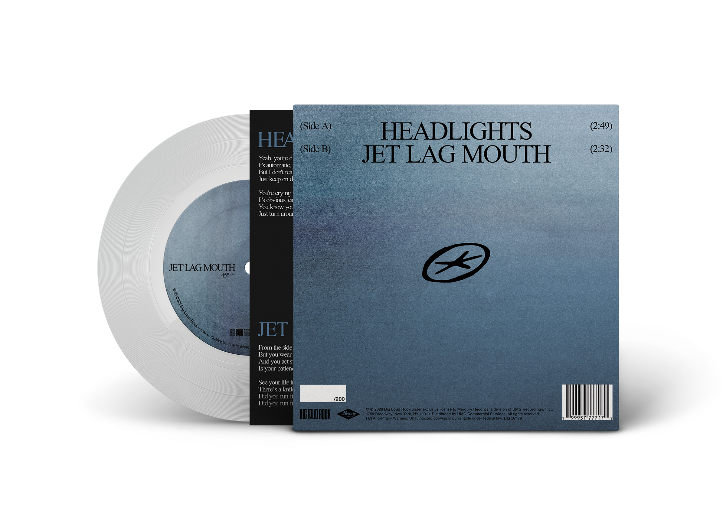 HEADLIGHTS / JET LAG MOUTH 7" VINYL - SIGNED